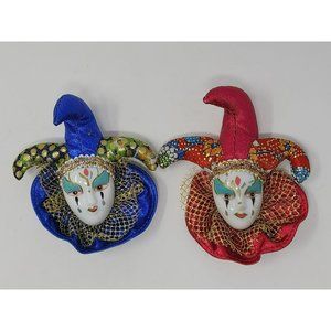 Vintage‎ New Orleans Mardi Gras 1Red 1Blue Jester Head Clown Magnet